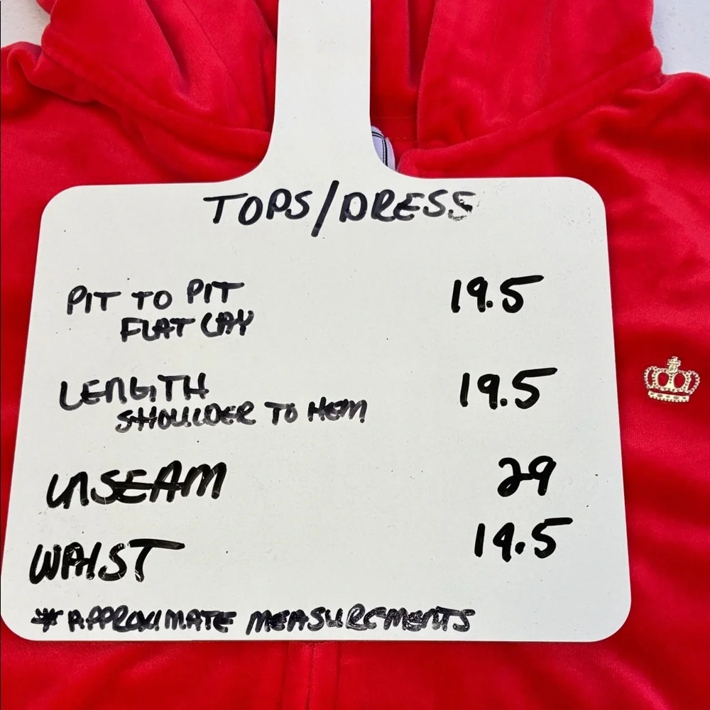 Juicy Couture SET Red Velour Zip Up Jacket Flare Pants Glittering Crown S Y2K - Picture 3 of 13